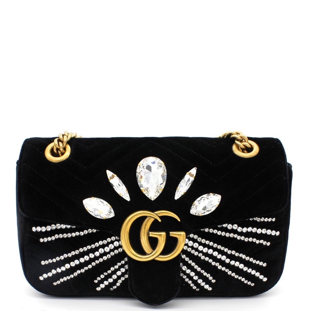 💕SOLD💕Gucci Velvet Matelasse Embroidered Small GG Marmont Black